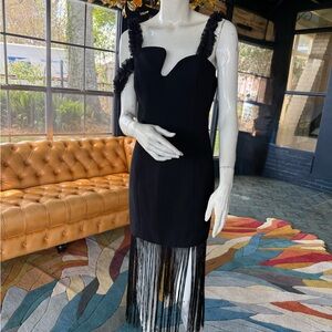 Amanda Uprichard Black Fringe Midi Dress